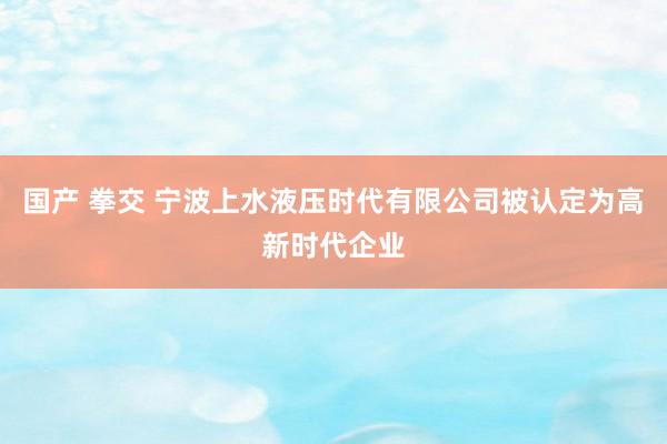 国产 拳交 宁波上水液压时代有限公司被认定为高新时代企业