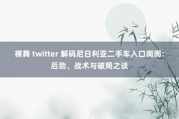 裸舞 twitter 解码尼日利亚二手车入口阛阓：后劲、战术与破局之谈