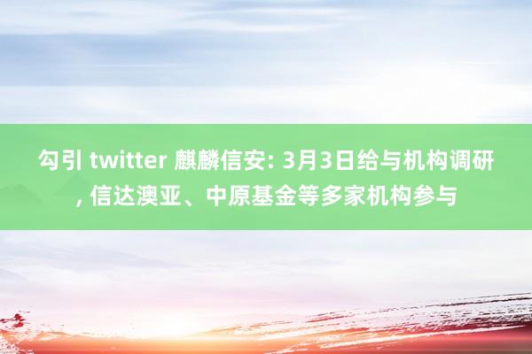 勾引 twitter 麒麟信安: 3月3日给与机构调研， 信达澳亚、中原基金等多家机构参与